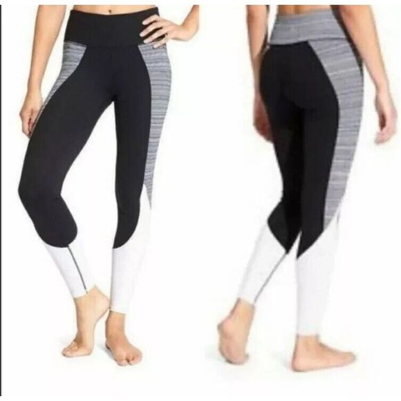 Athleta Women's Leggings Small Colorblock Black White‎ Gray Athletic Pants - Picture 3 of 5